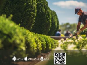 A professional landscaping crew in action, meticulously trimming hedges and shaping topiaries with precision tools, surrounded by a lush garden filled with vibrant flowers and neatly manicured lawns, creating a picturesque scene of expertise and beauty.
